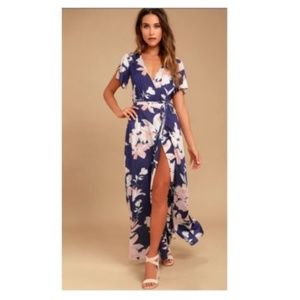 AZALEA REGALIA BLUE FLORAL PRINT WRAP MAXI DRESS
